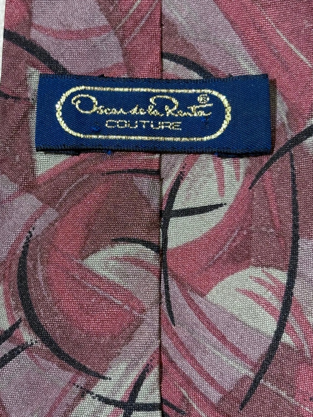 Oscar de la Renta Couture Vintage Abstract Necktie Burgundy Gray